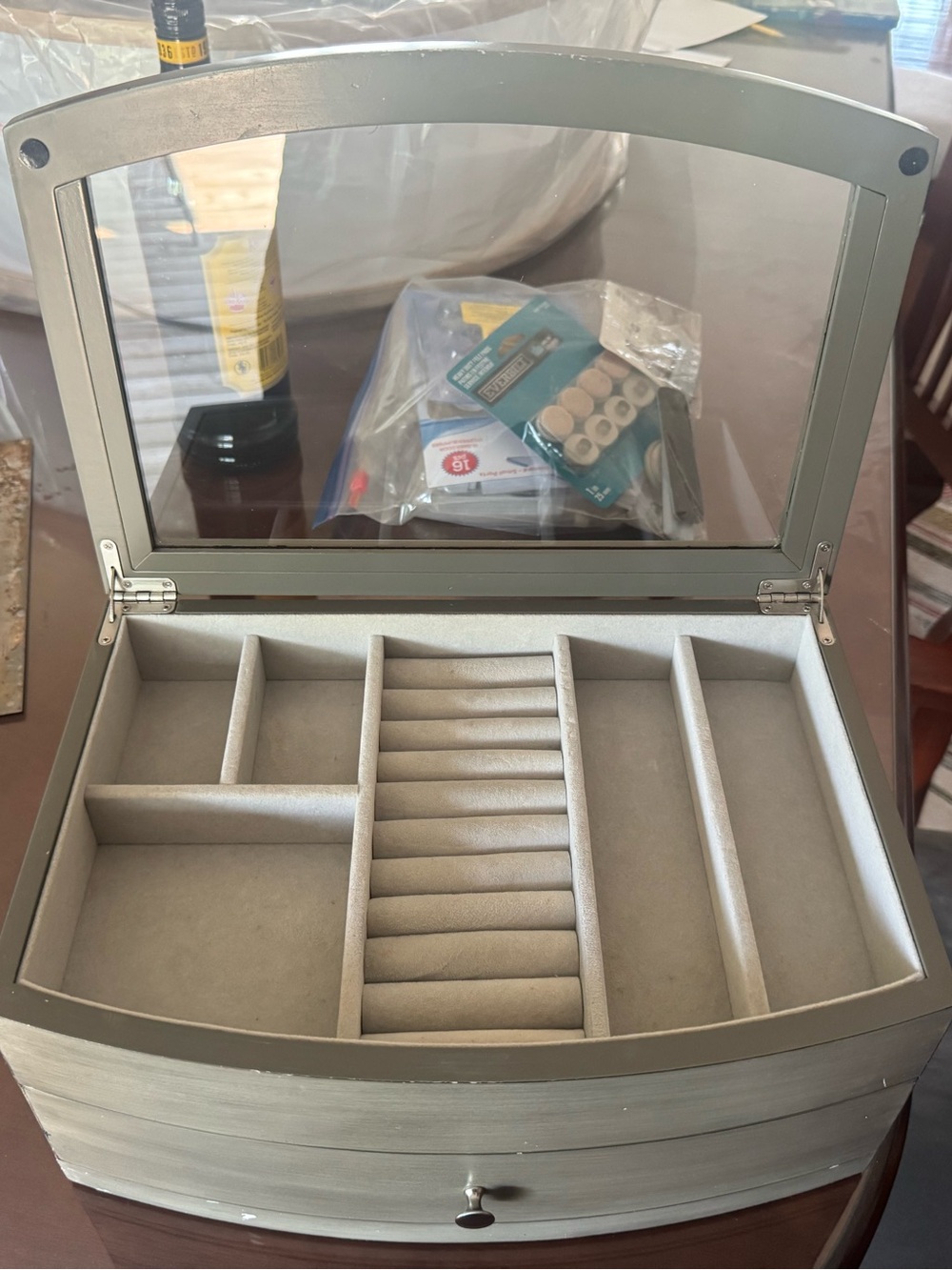 Gray Glass-Top Jewelry Organizer Box large